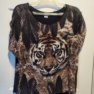 Brown Tiger Print Women's Top Size 1X